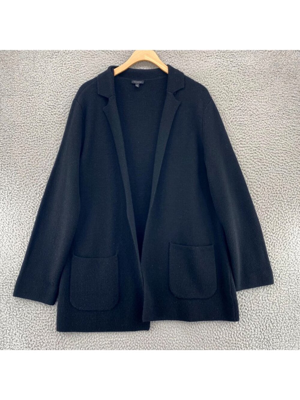 Talbots Sweater Womens Medium Black Wool Blend Cardigan Lapel Stretch Pockets